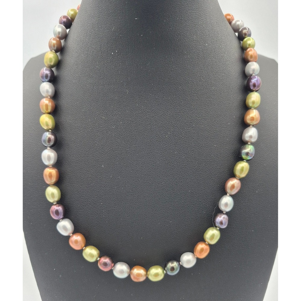 925 Multi Color Freshwater Cultured Pearl Necklace Sterling Silver‎ Clasp 18"